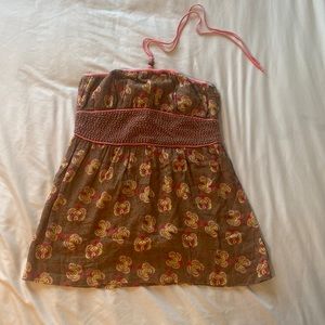 Free People Womens Brown Multi-Colored Halter Baby Doll Top Shirt Size 12